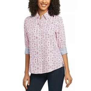 Foxcroft NYC Easy Care Pink Geometric Print Button Down Shirt XL 185706 A-19